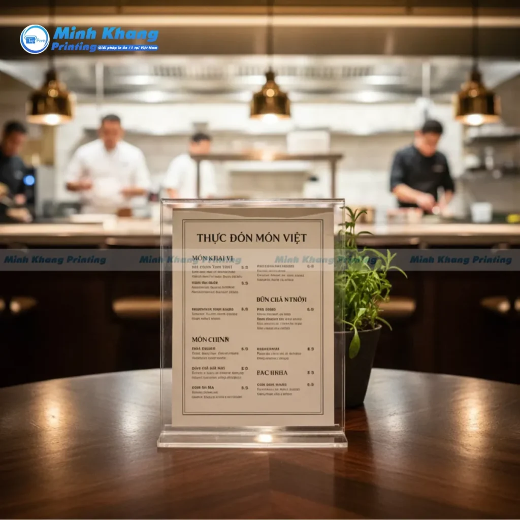 Mẫu menu để bàn mica thực đơn món Việt kích thước a4