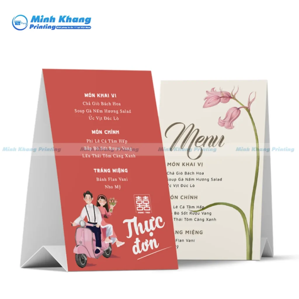 Mẫu menu đám cưới để bàn chữ A để bàn trong buổi tiệc