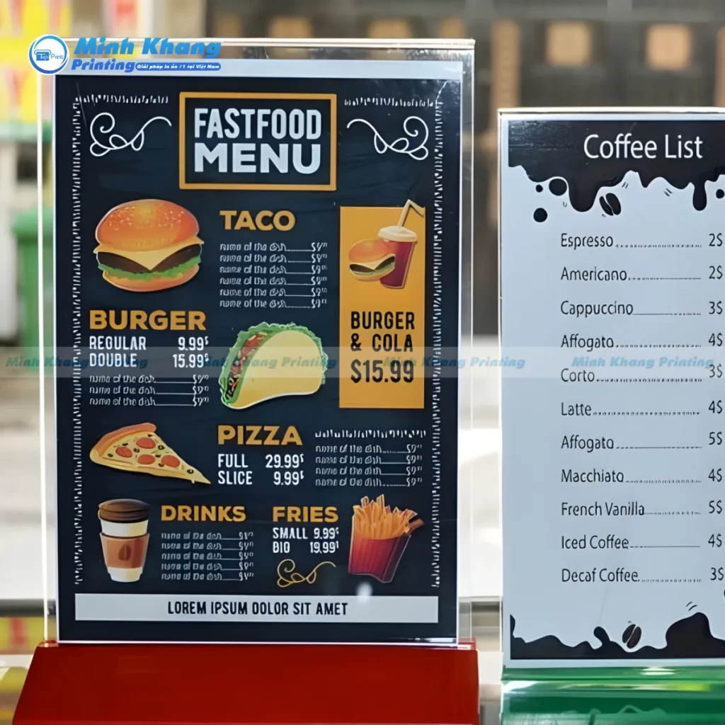 Mẫu menu đồ ăn nhanh để bàn hiện đại