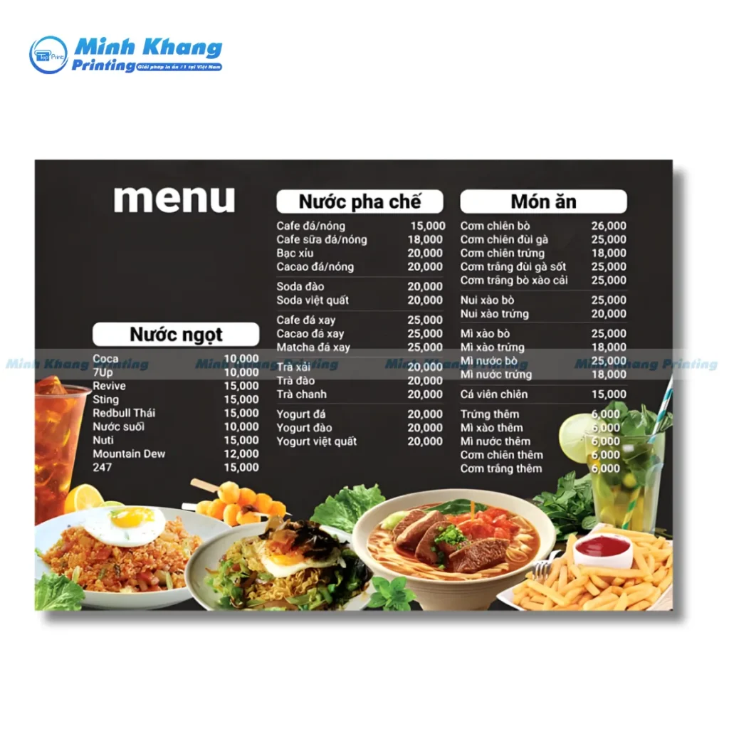 Mẫu menu quán nét gợi ý thức ăn in kỹ thuật số số lượng ít