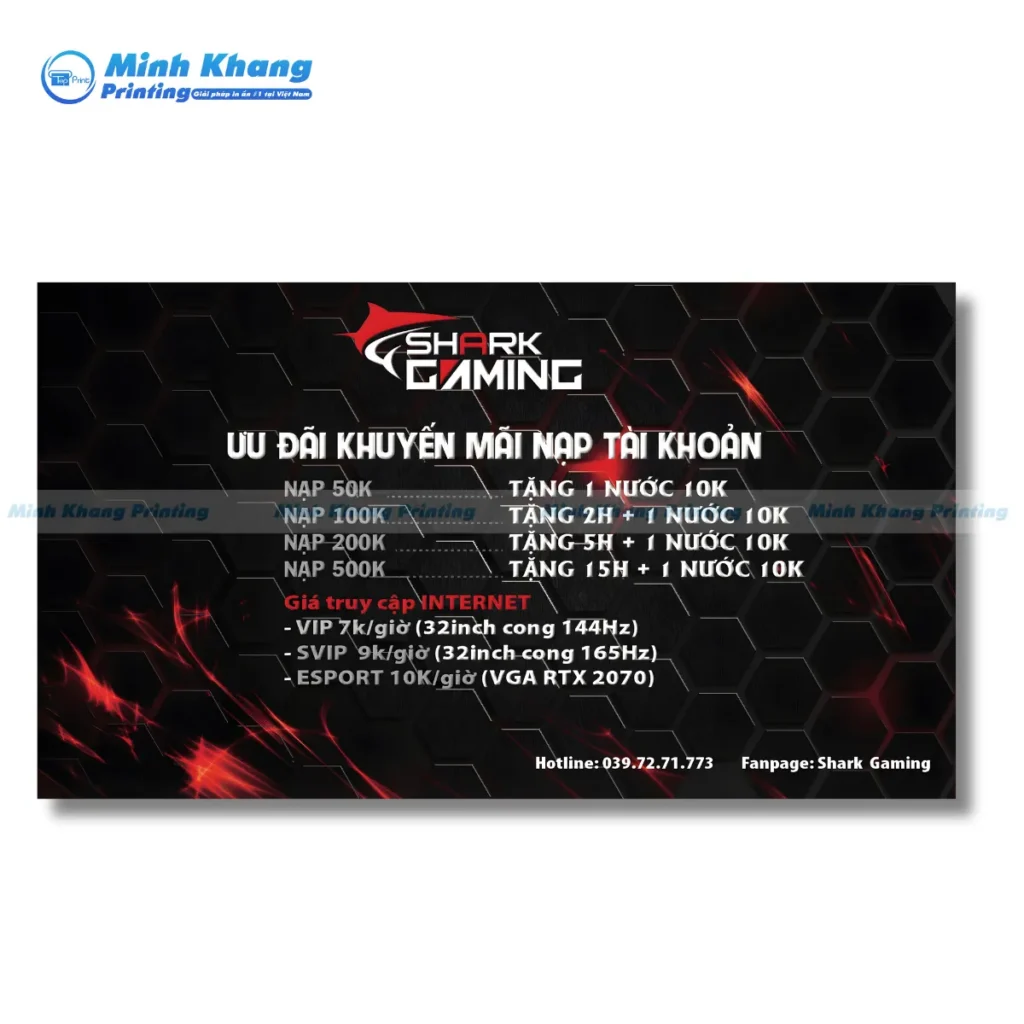 Mẫu menu ưu đãi khuyến mãi nạp tài khoản tại Shark Gaming