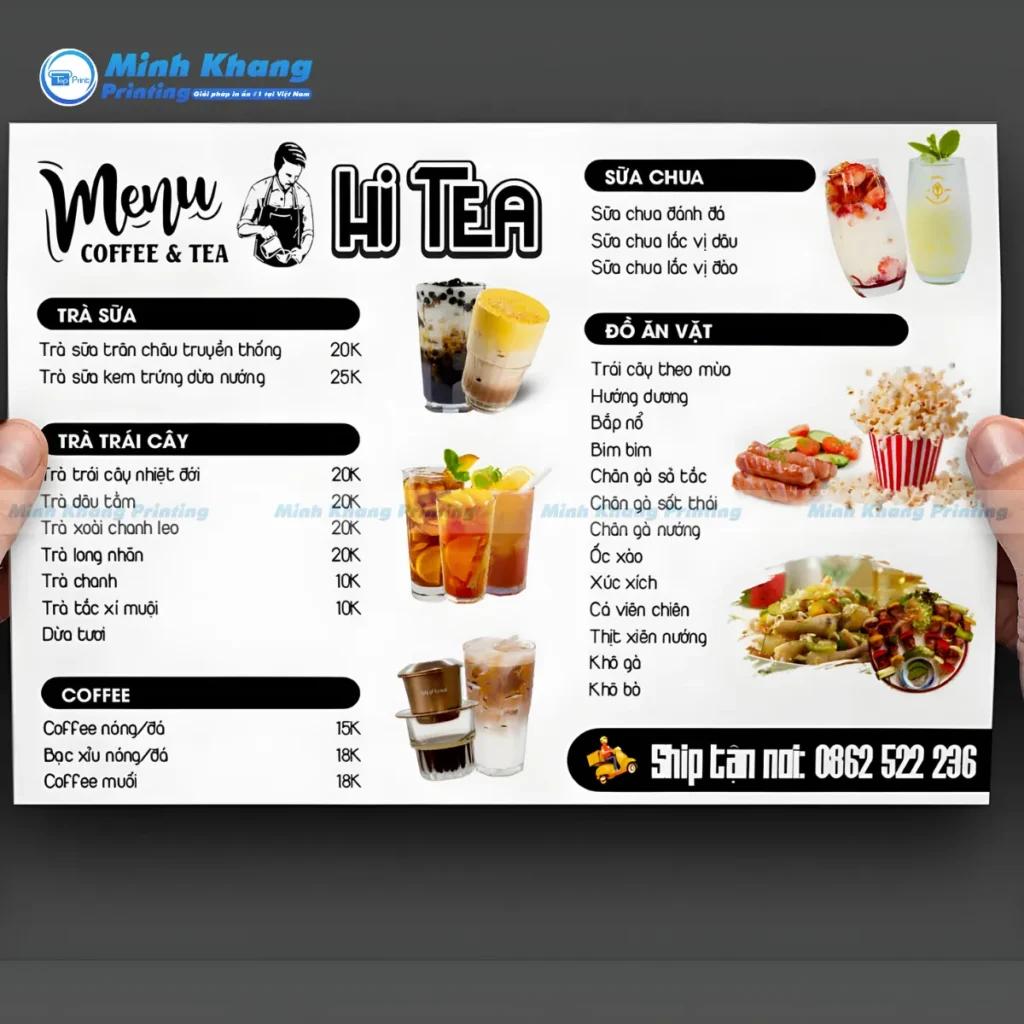 Mẫu bảng giá menu quán trà đá Hi Tea đẹp