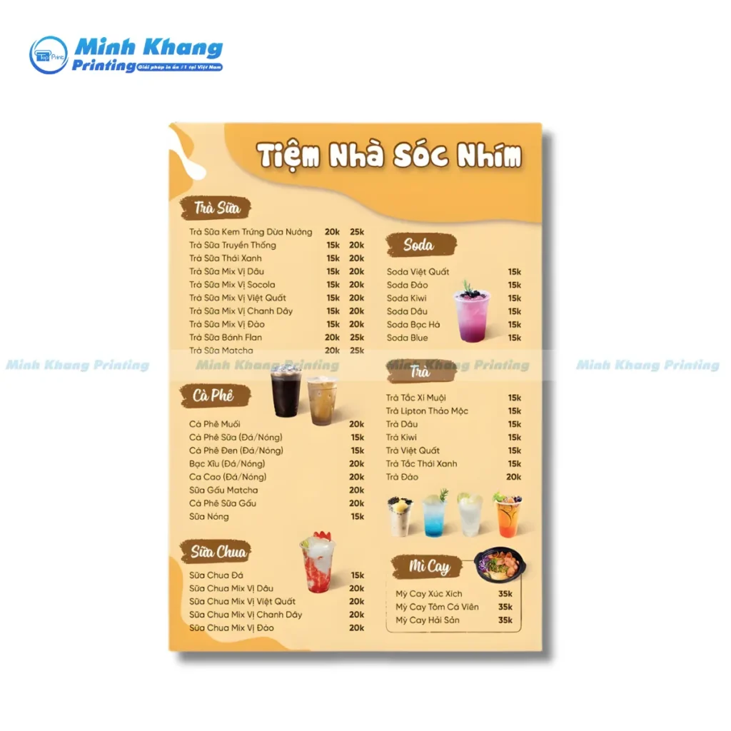 Mẫu menu trà đá vỉa hè đẹp Tiệm Nhà Sóc Nhím