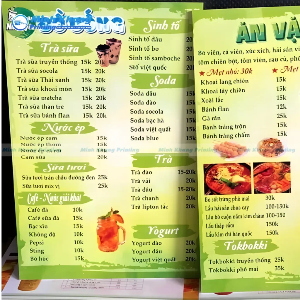 Lựa Chọn Chất Liệu & Công Nghệ In Menu Quán Trà Đá Nào Tối Ưu Nhất?