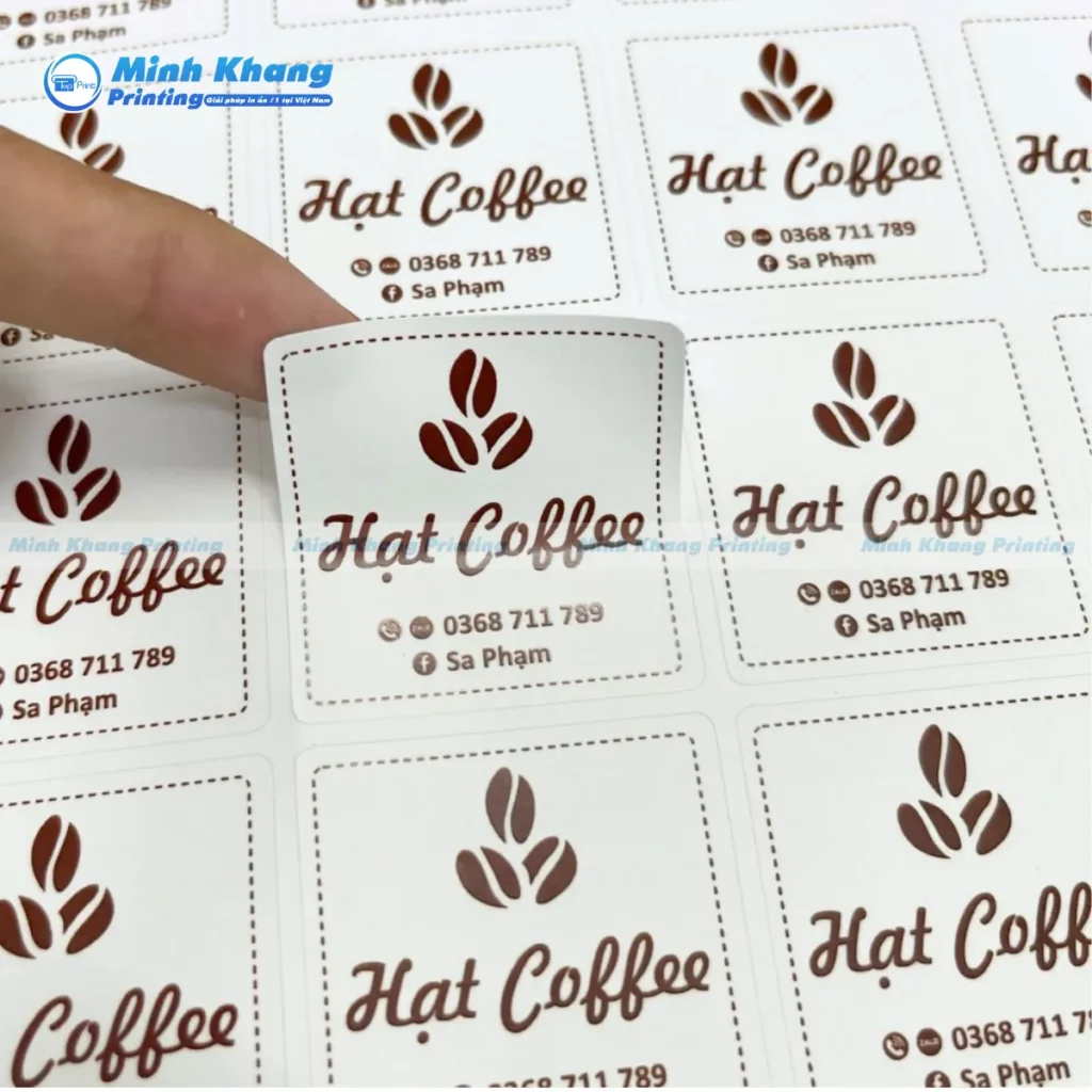 Mẫu tem cà phê hình vuông in lên túi giấy đựng đánh dấu thương hiệu