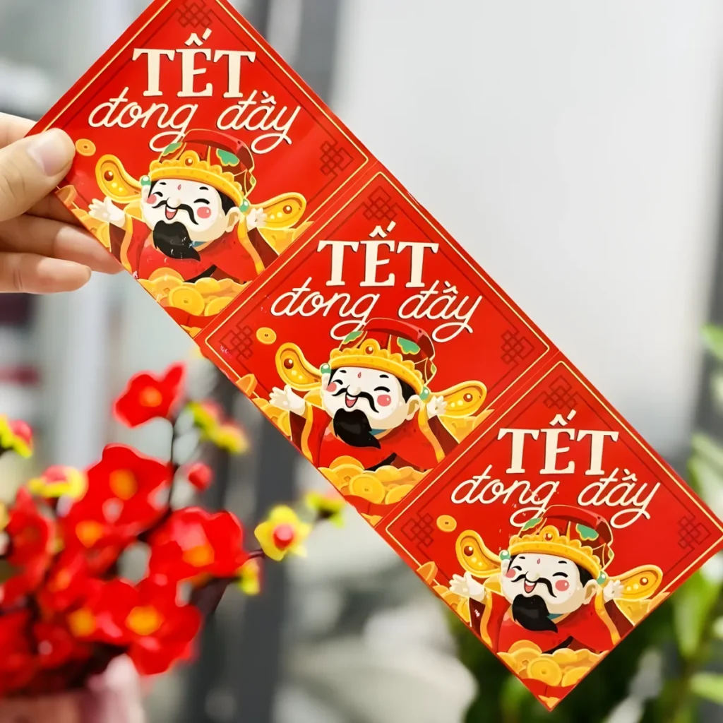 Mẫu tem dán tết kích thước hình vuông 5x5cm