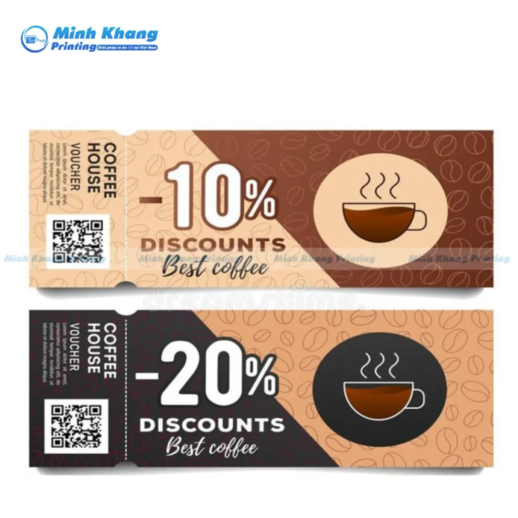Mẫu voucher cà phê coffee house giảm giá 20% sử dụng màu nâu chủ đạo