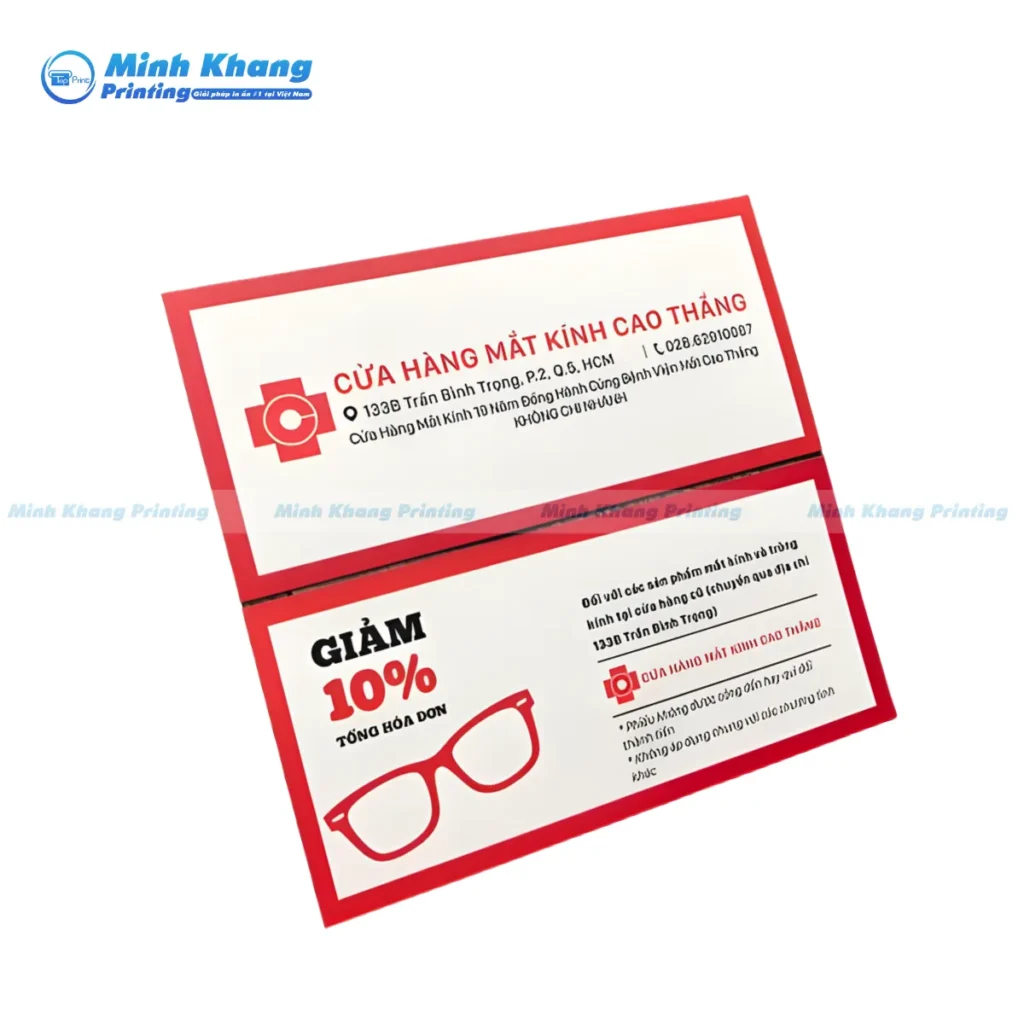 Mẫu voucher giảm 10% tổng hóa đơn của cửa hàng mắt kính Cao Thắng