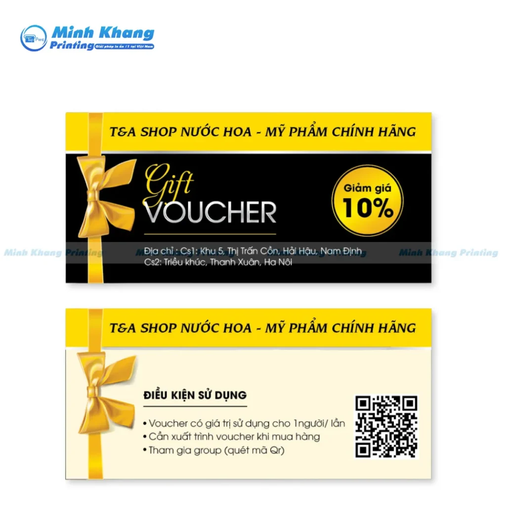 Mẫu voucher mỹ phẩm & nước hoa chính hãng T&A kích thước 7x15cm