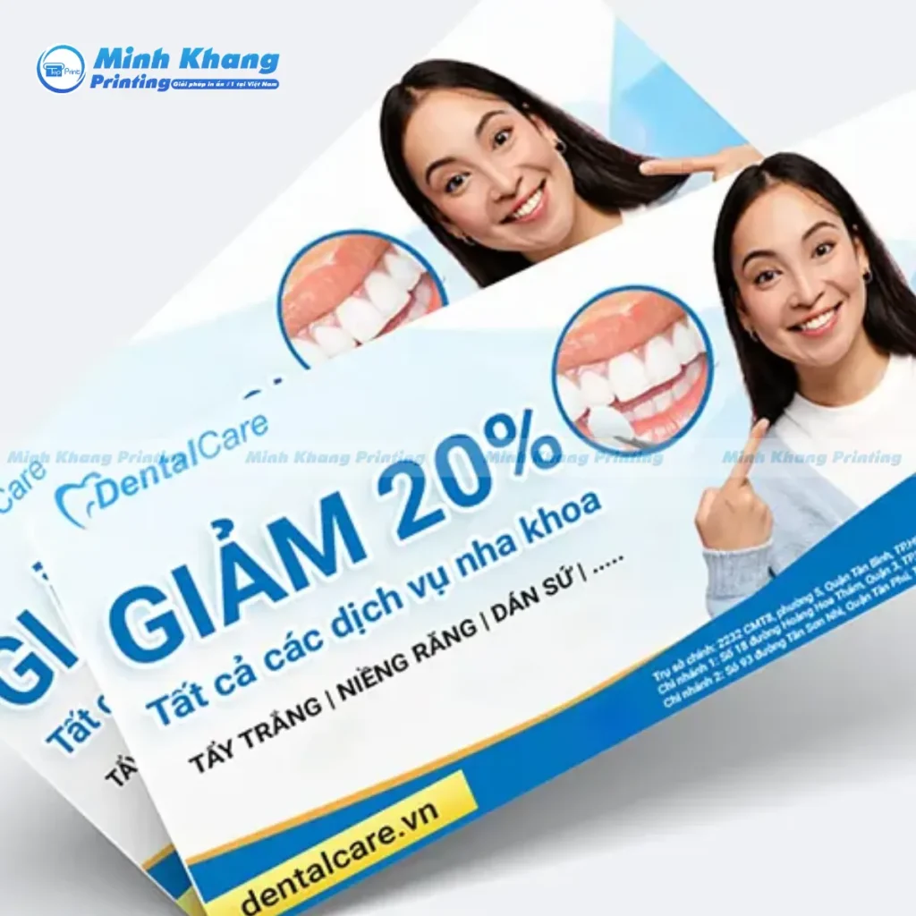 Mẫu voucher giảm giá 20% các dịch vụ nha khoa tẩy trắng, niềng răng, dán sứ,...