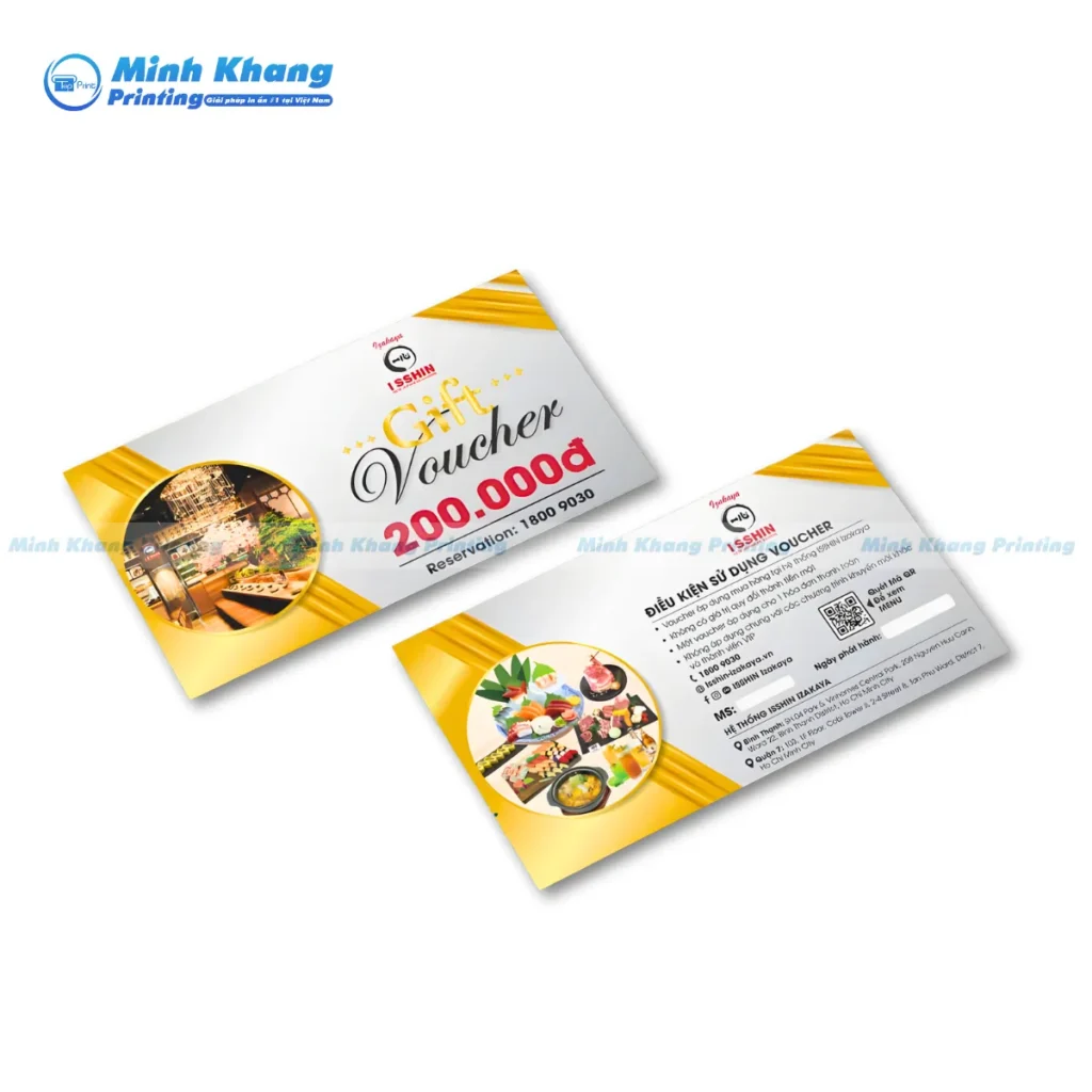Mẫu voucher cao cấp cho nhà hàng nhật kích thước name card ISSHIN