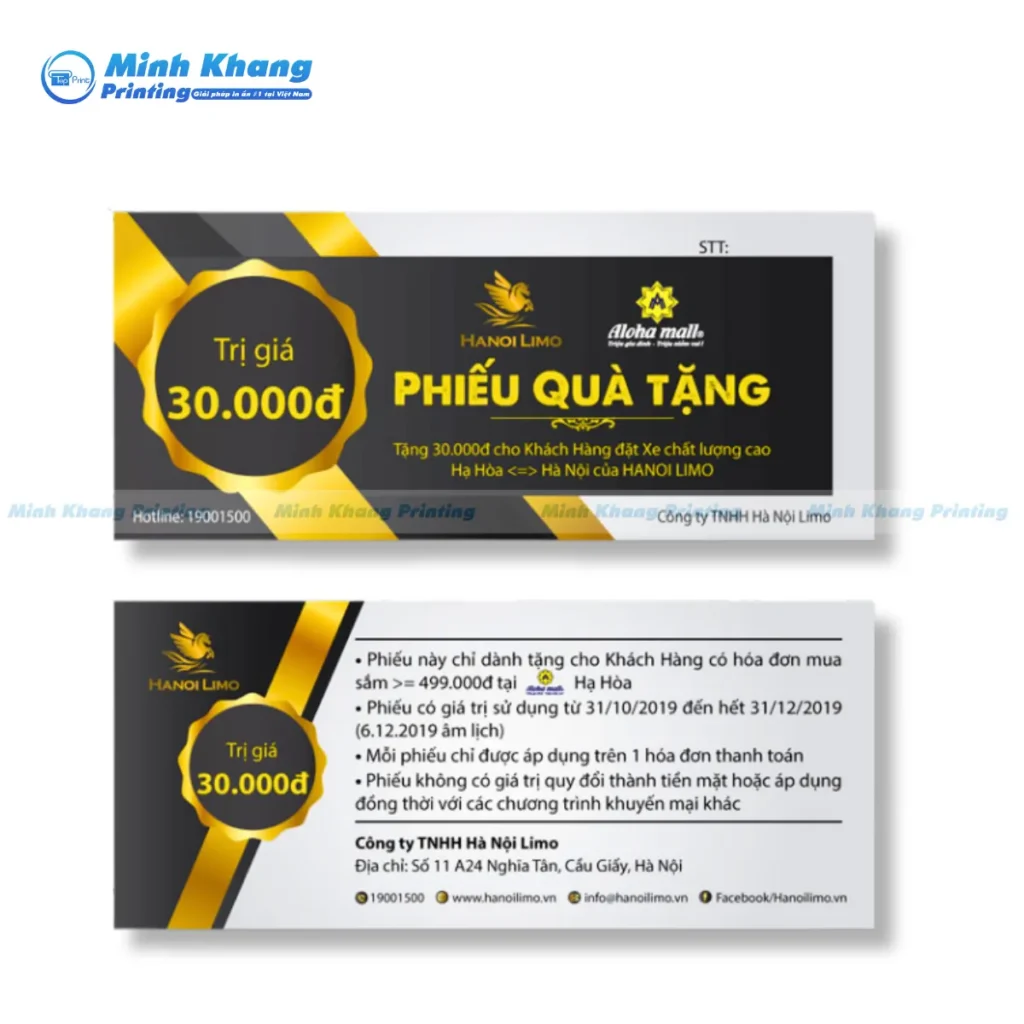 Mẫu voucher sang trọng HANOI LIMO dịch vụ xe