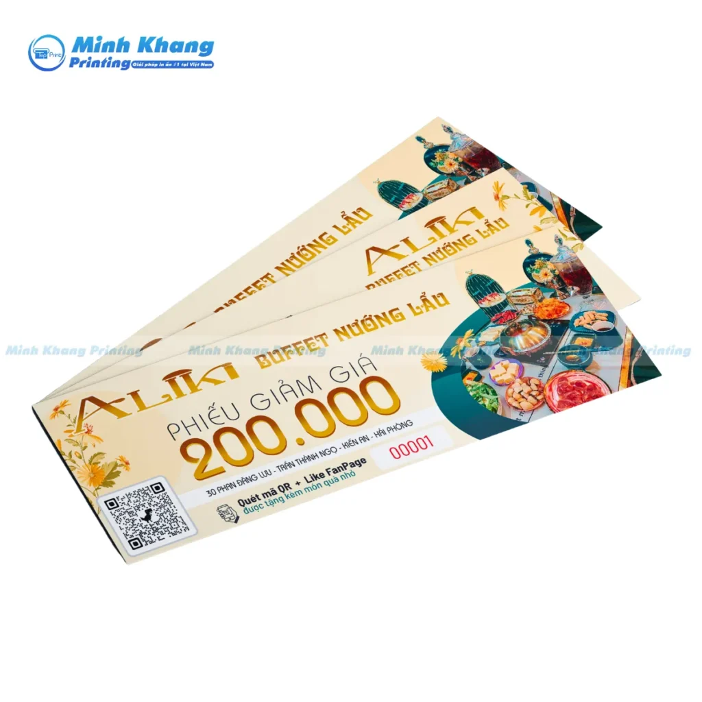 Mẫu voucher nhà hàng buffet nướng lẩu kích thước 7x15 cm