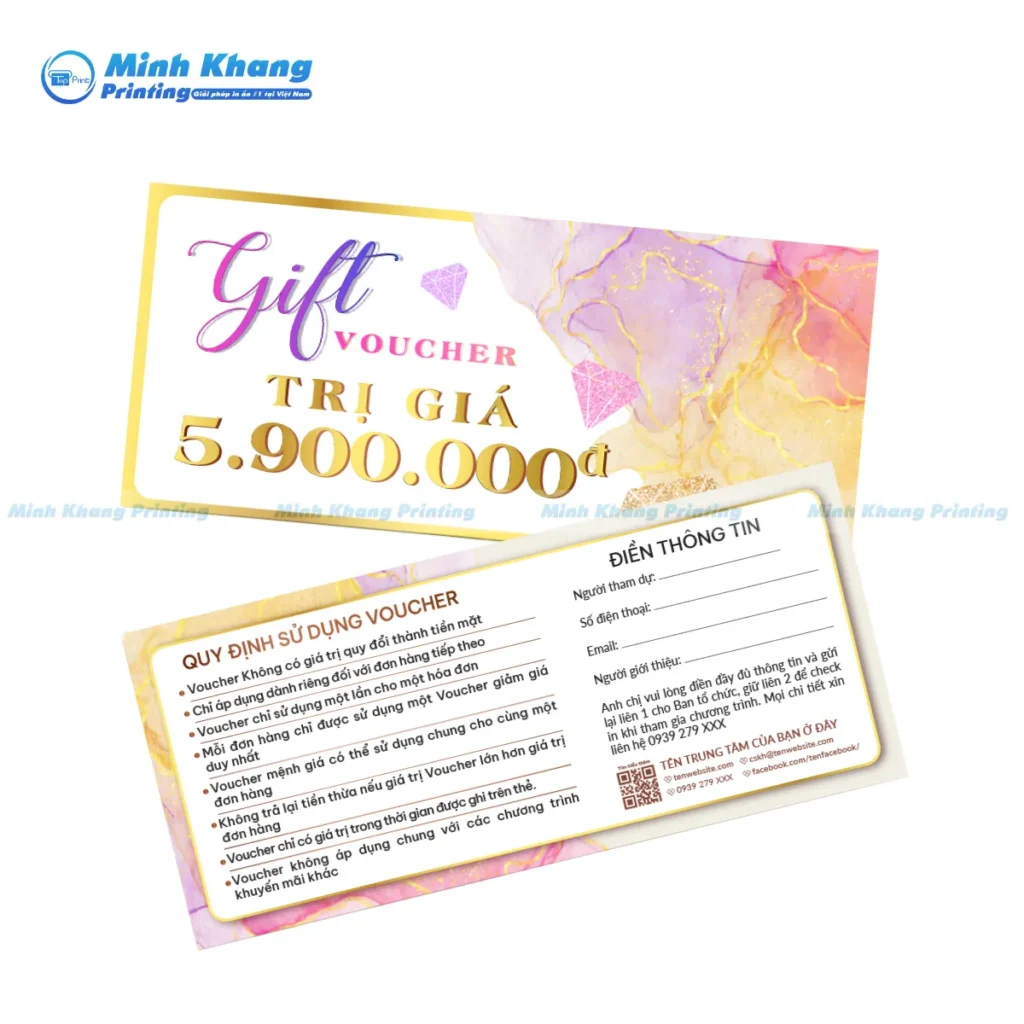 Mẫu gift voucher trang sức trị giá 5.000.000 in ép kim bắt mắt