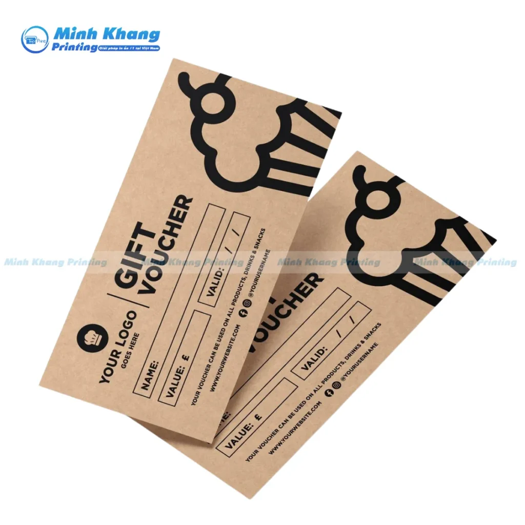 Mẫu voucher tiệm bánh chất liệu giấy kraft kích thước 10 x 20 cm