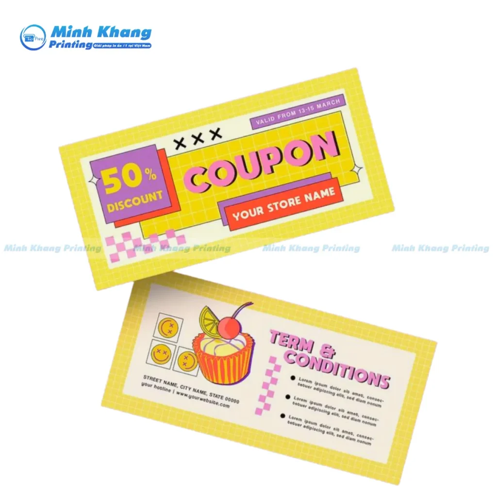 Mẫu coupon 50% discount chô tiệm bánh hiện đại & trẻ trung