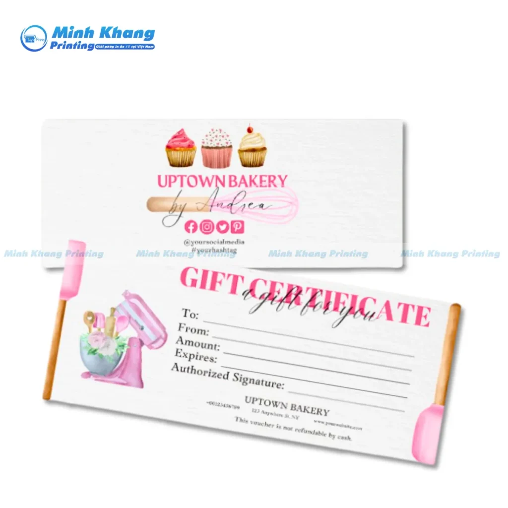 Mẫu voucher quà tặng tiệm bánh với phong cách màu hồng dễ thương
