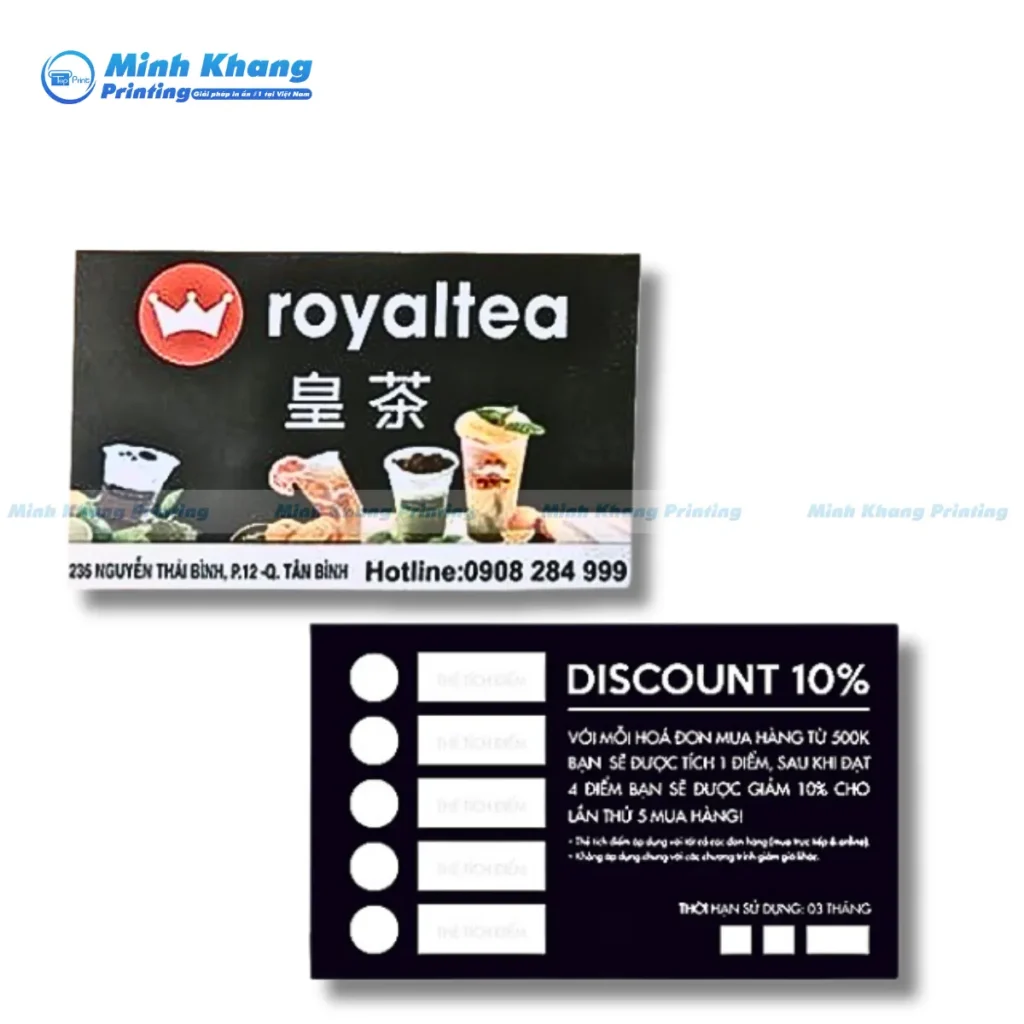 Mẫu voucher trà sữa royaltea kích thước name card giảm 10%