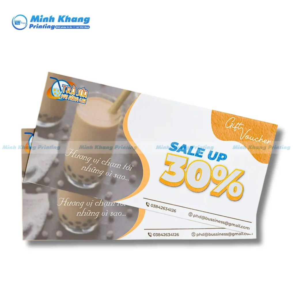 Mẫu gift voucher trà sữa phi hành gia sale up 30%