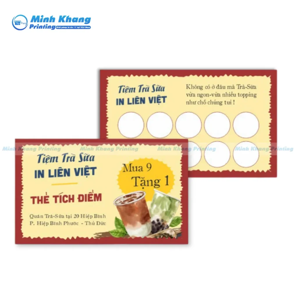 Mẫu voucher tiệm trà sữa Liên Việt tích điểm mua 9 tặng 1
