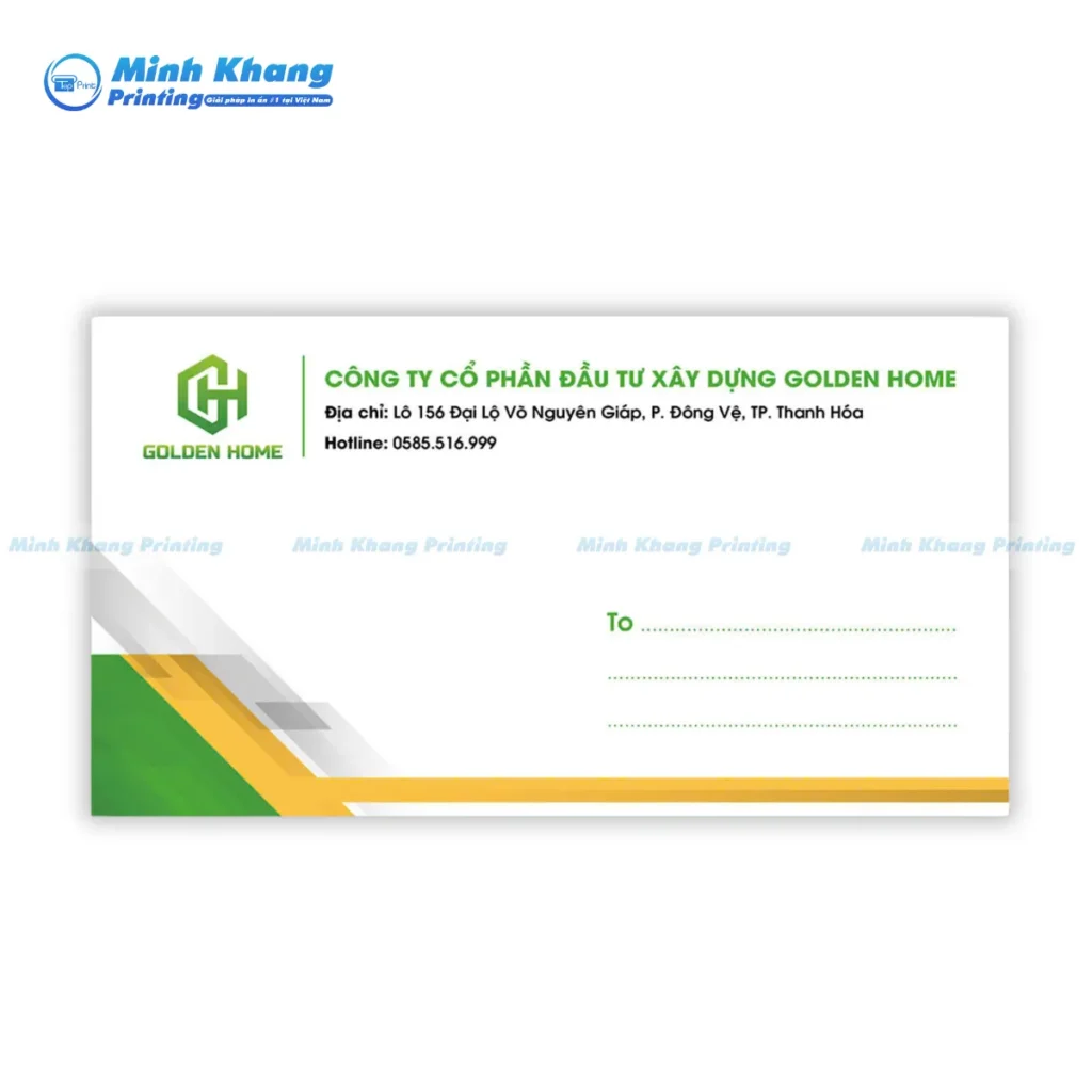 Mẫu bao thư bưu điện cao cấp Công ty Golden Home, sử dụng cho thư mời trang trọng tại các chi nhánh bưu điện