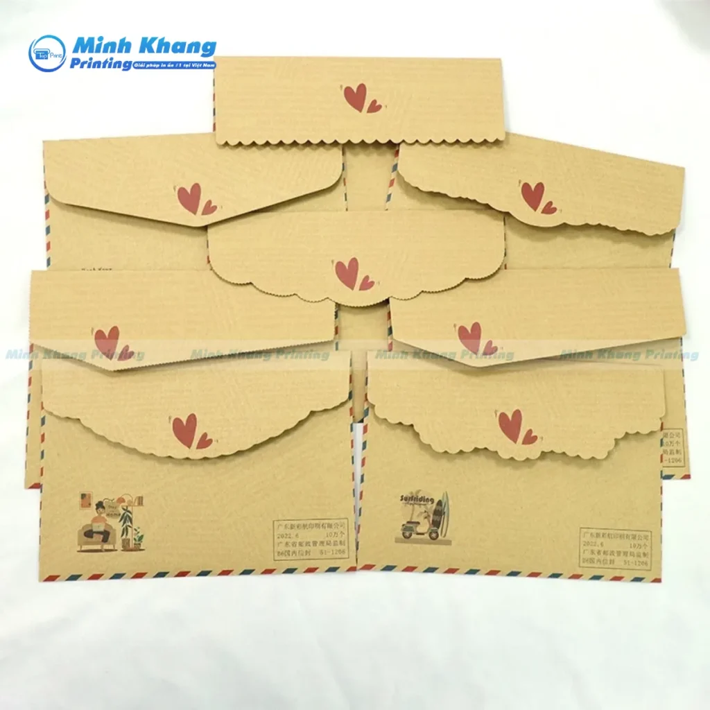 Mẫu bao thư giấy Kraft đựng thiệp cưới tạo cảm giác ấm áp, gần gũi cho ngày trọng đại