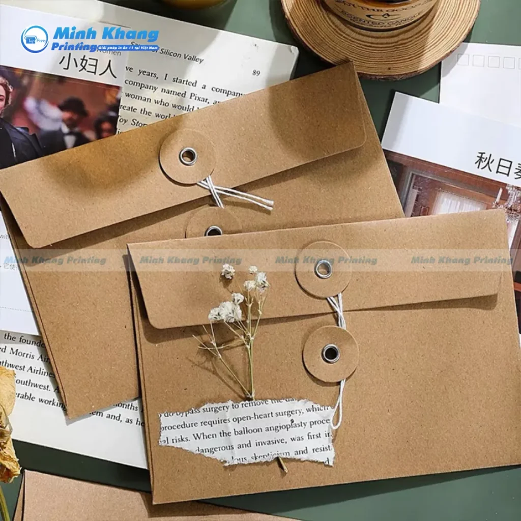 Mẫu bao thư giấy xi măng có dây thắt nút thủ công giúp món quà của bạn trở nên tinh tế