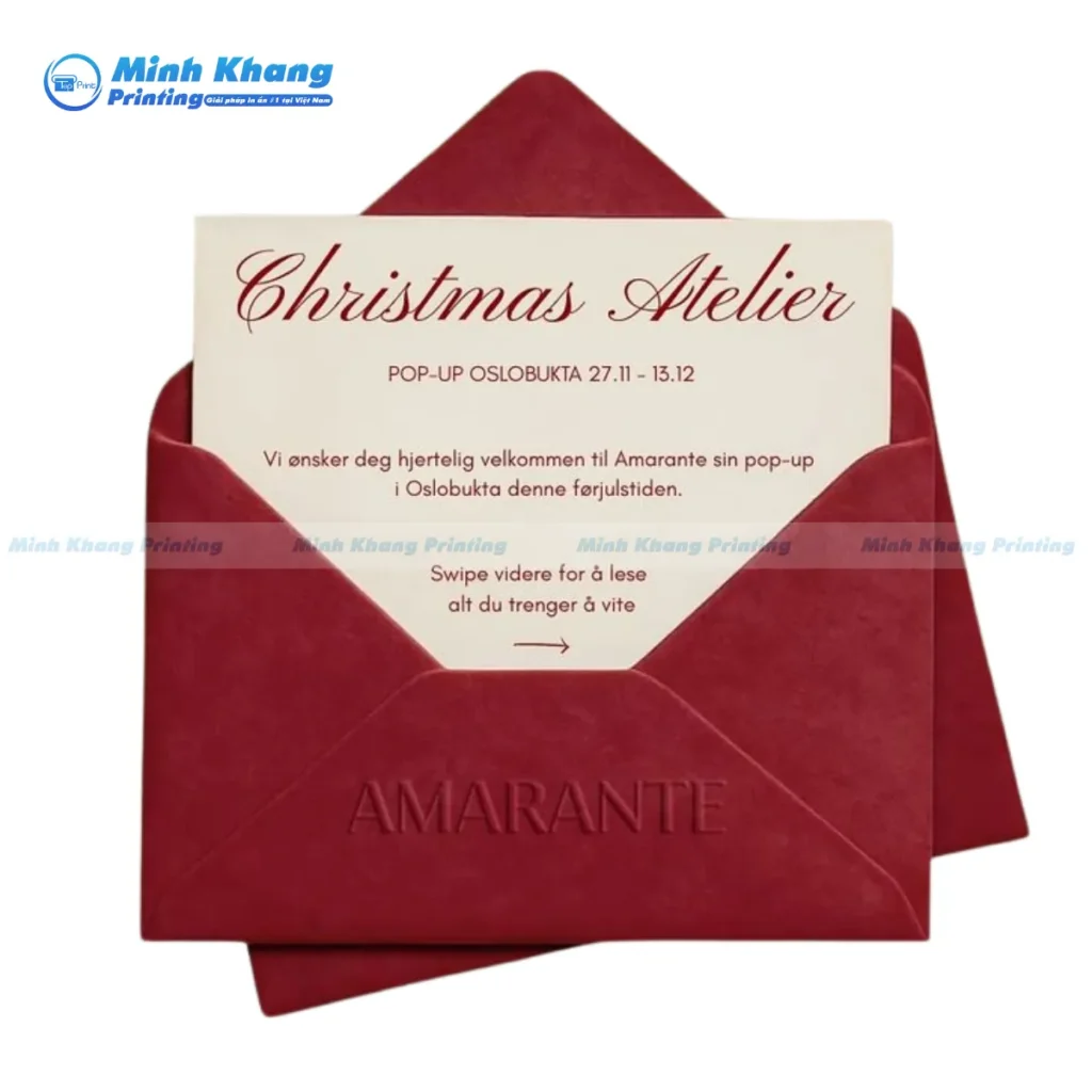 Mẫu thiệp cưới màu đỏ nắp vát chéo mang phong cách hiện đại, dập nổi ấn tượng