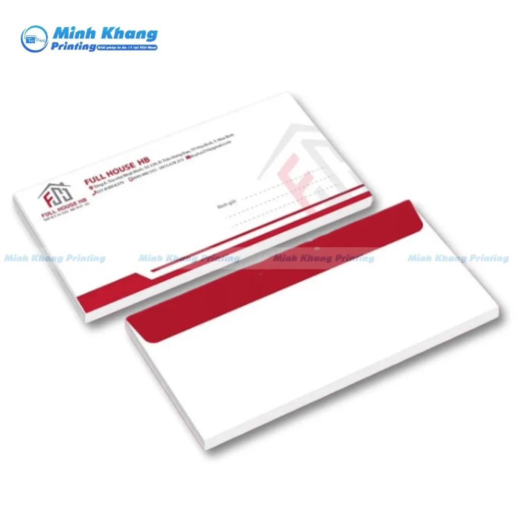 Mẫu bao thư đỏ trắng doanh nghiệp kích thước 22 x 12 cm