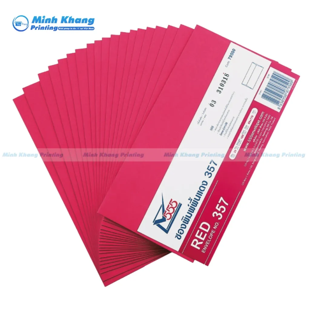 Mẫu phong thư đỏ 8.9 x 17.8 cm có keo dán sẵn