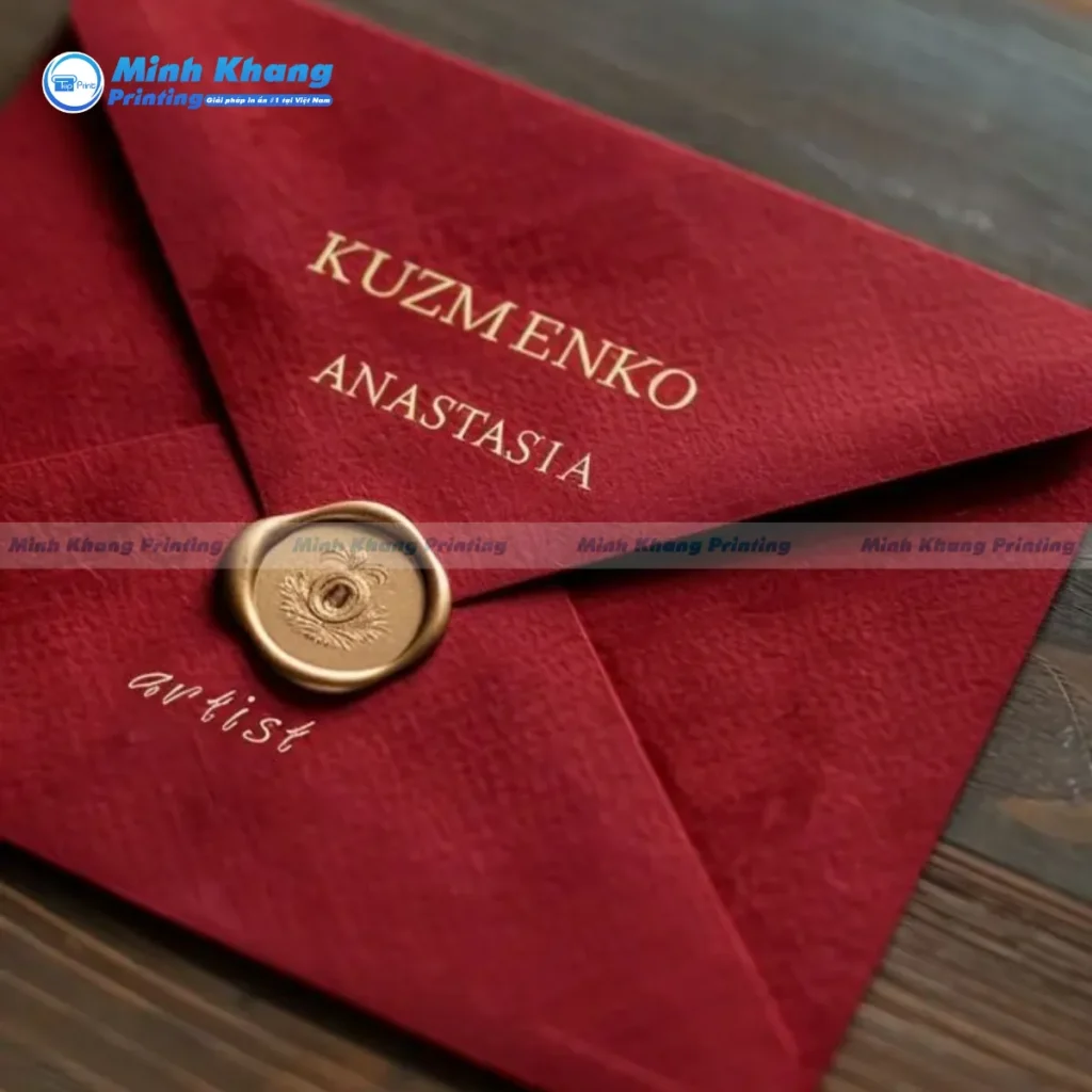 Mẫu thiệp cưới màu đỏ ép kim vàng 24K là lựa chọn hoàn hảo để tạo ấn tượng đẳng cấp với khách mời