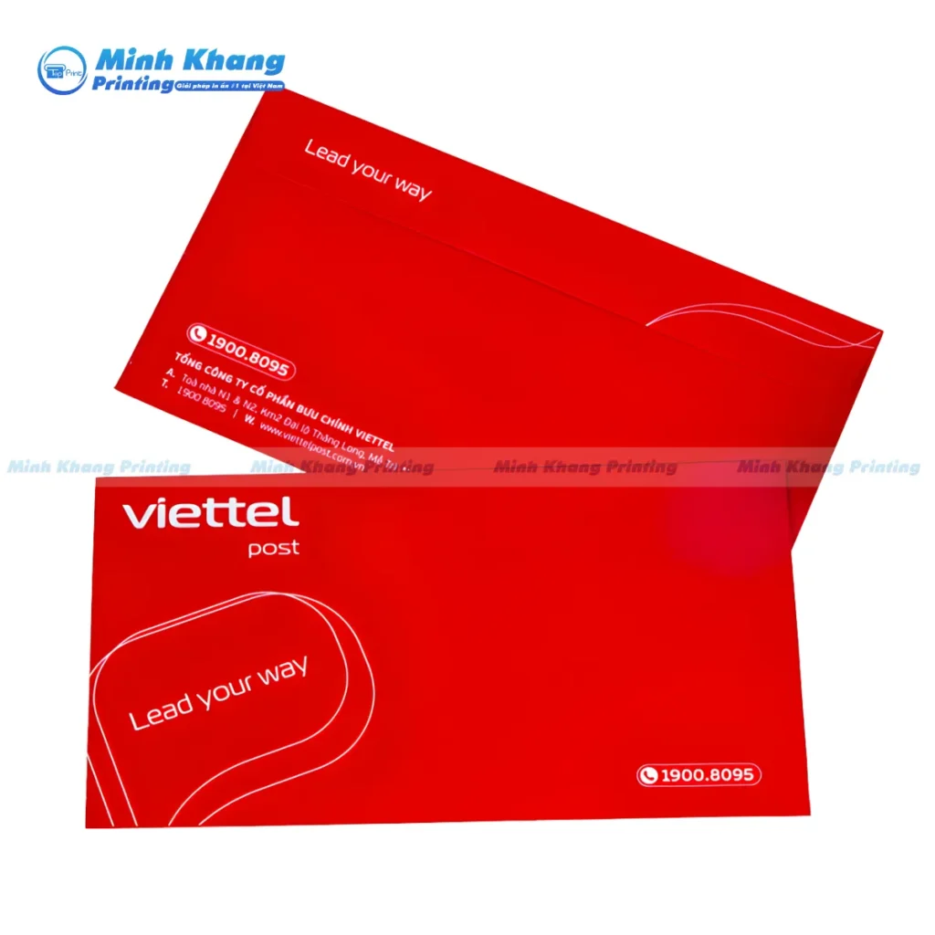 Mẫu bao thư in logo Viettel Post sắc nét, khẳng định uy tín và giá trị nhận diện thương hiệu mạnh mẽ