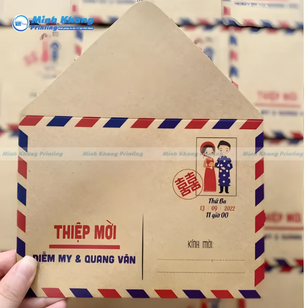 Mẫu bao thư thiệp cưới giấy Kraft mộc mạc là lựa chọn hoàn hảo cho những bữa tiệc mang phong cách vintage