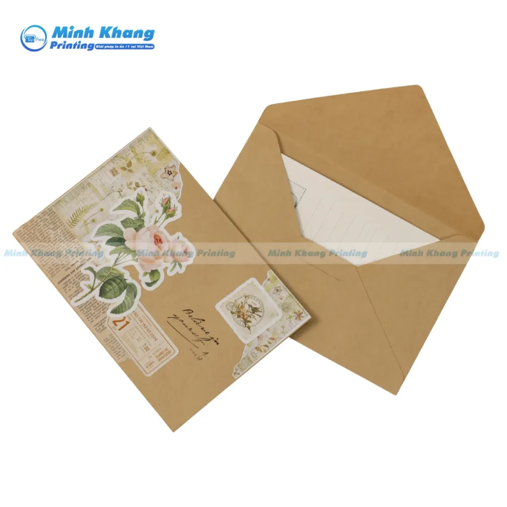 Mẫu bao thư vintage làm từ giấy kraft nâu thô mộc, tự nhiên và gần gũi