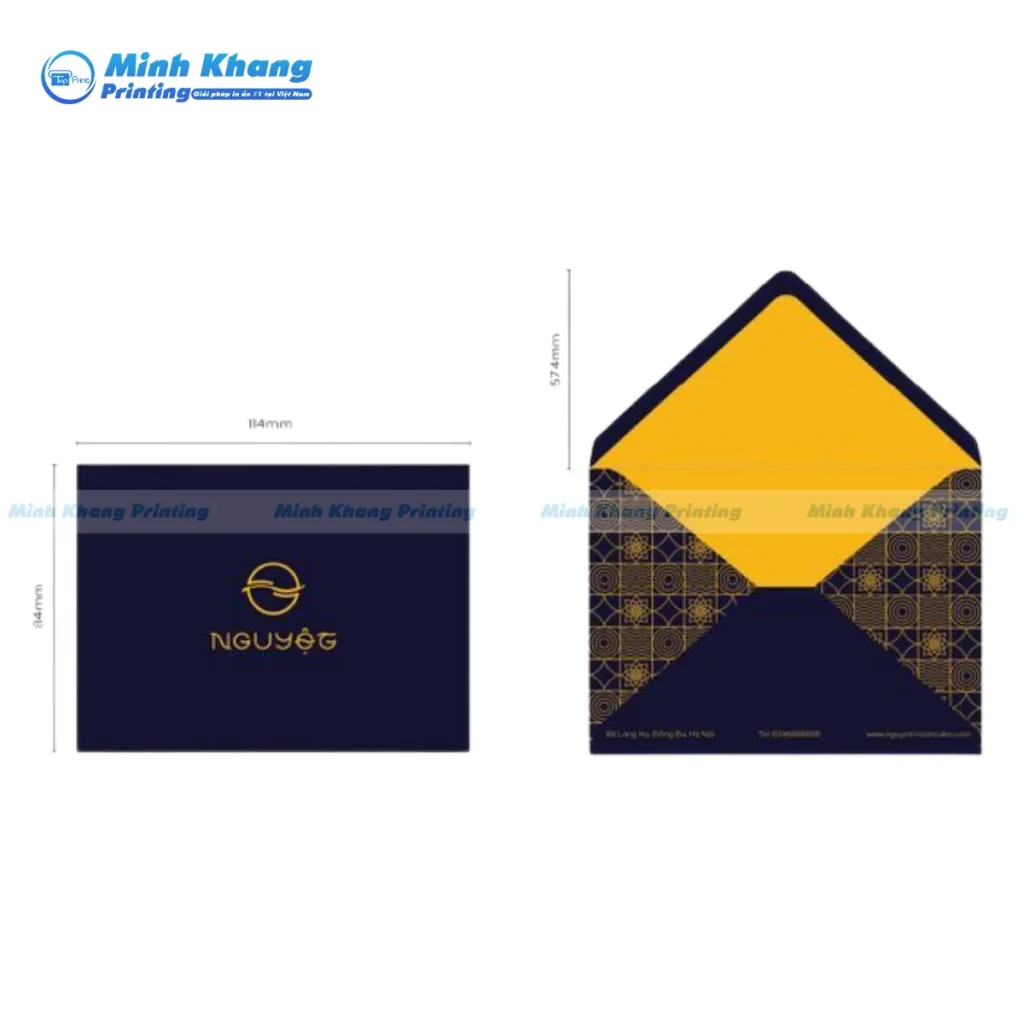 Mẫu thiết kế bao thư vuông nắp tam giác sâu tạo nên nét cổ điển, thanh lịch