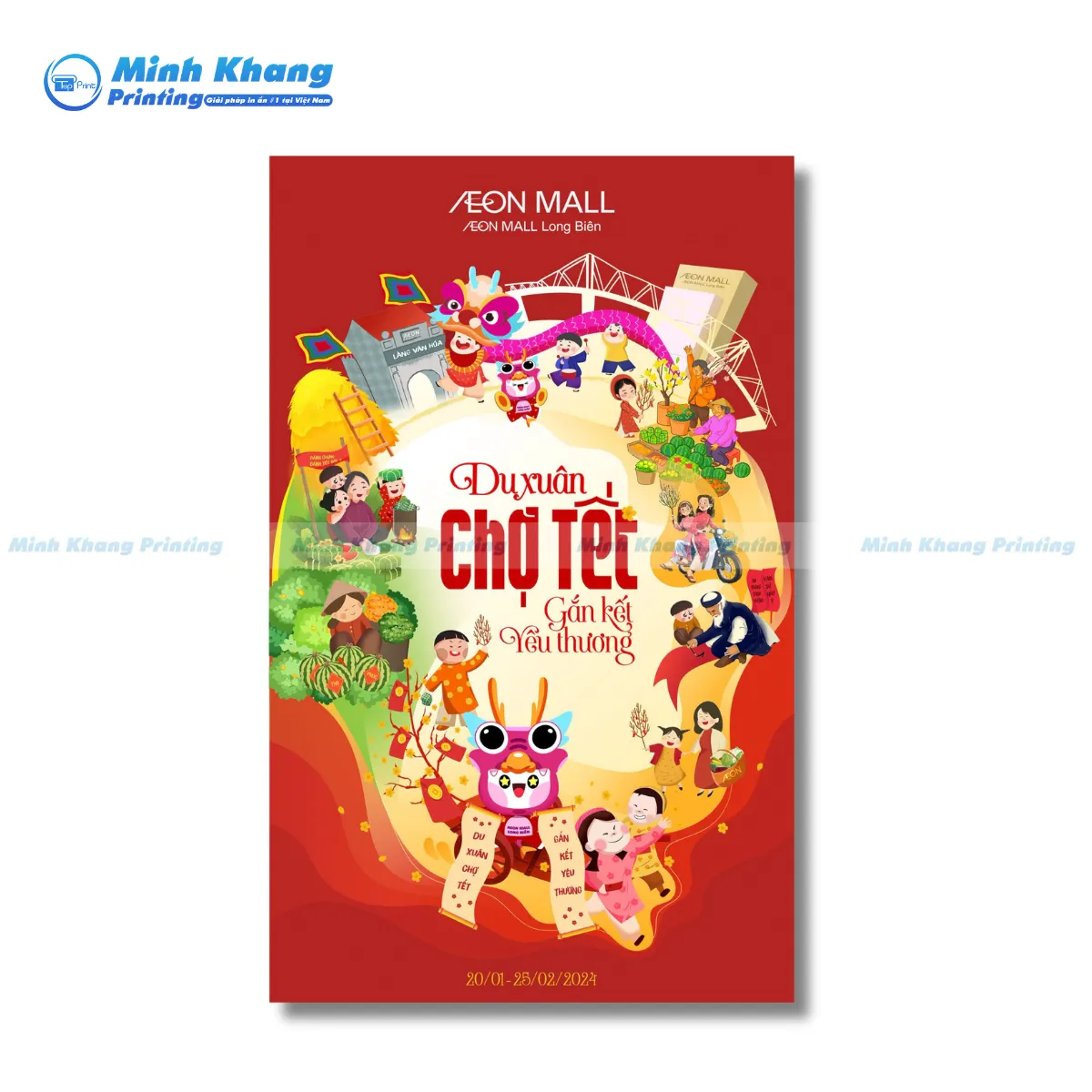 Mẫu poster Đinh Mùi 2027 khắc họa linh vật dê vàng ngậm đồng tiền phong thủy