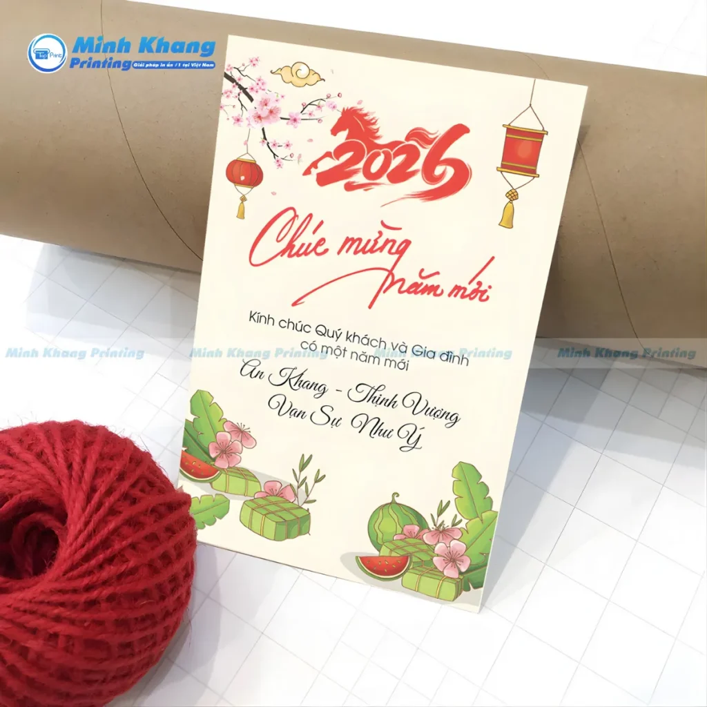 Mẫu thiệp 2026 chúc mừng năm mới tri ân khách hàng in offset giá rẻ