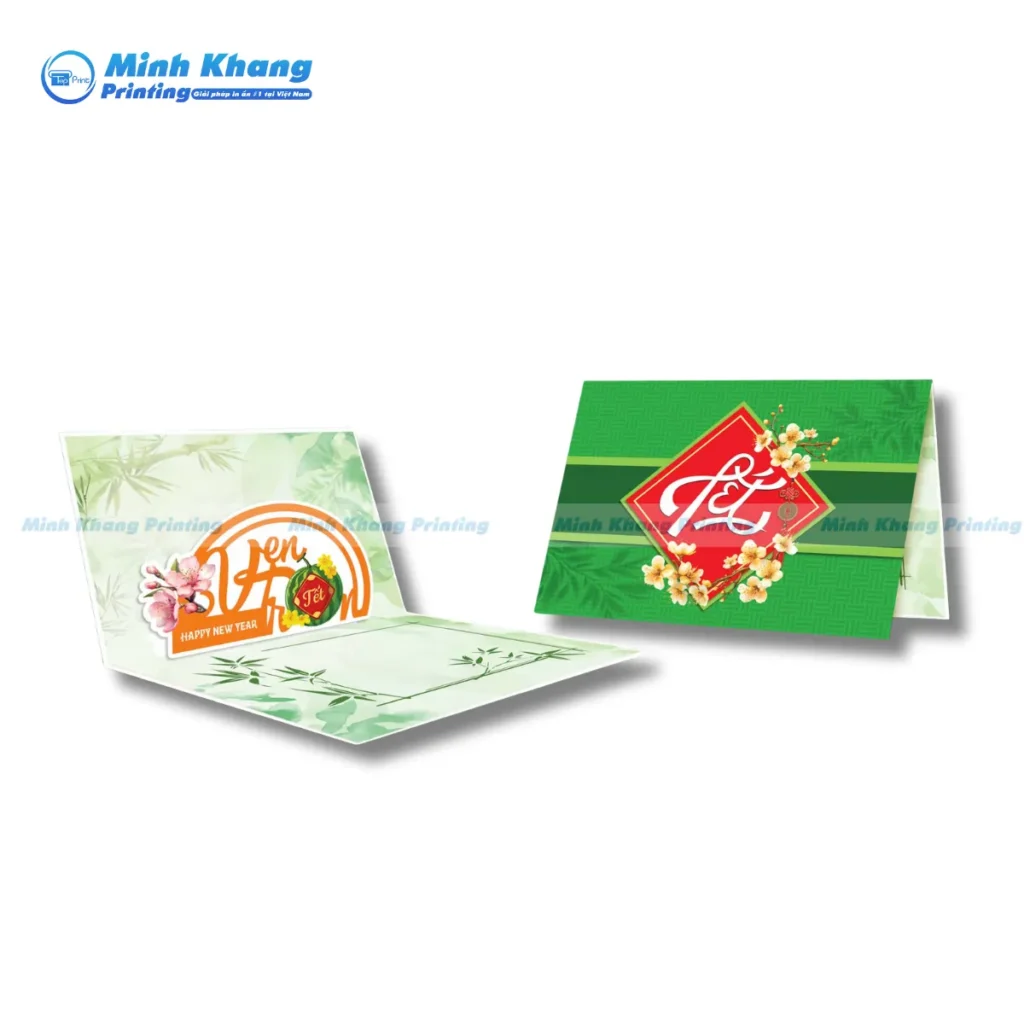 Mẫu thiệp Tết doanh nghiệp độc quyền in tông màu xanh lá đẹp & truyền thống