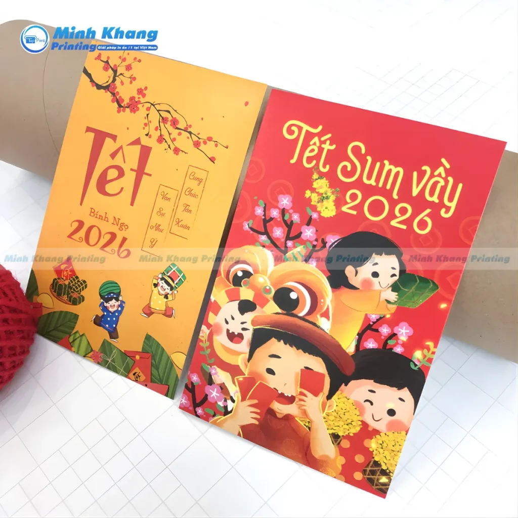 Mẫu thiệp chúc mừng năm mới bính ngọ 2026 màu đỏ - vàng ngập tràn sắc xuân