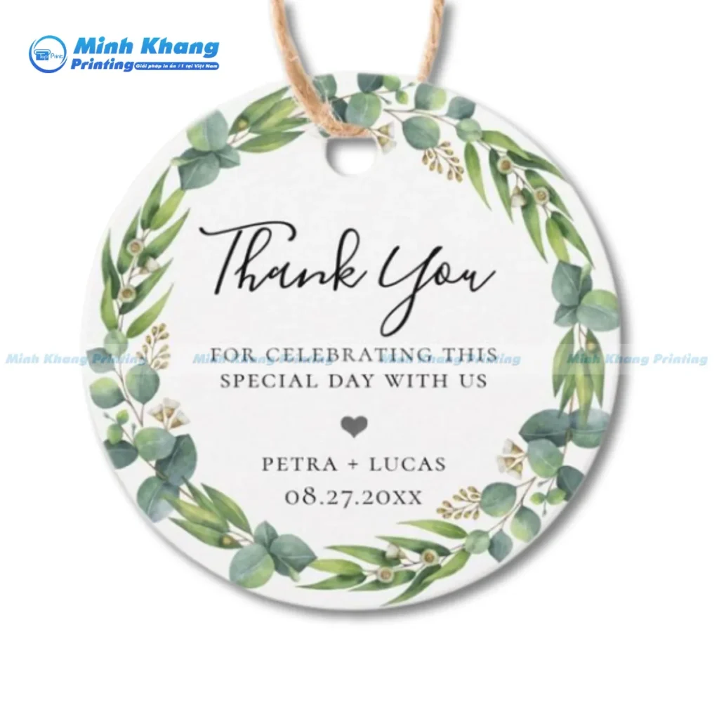 Mẫu tag cảm ơn đám cưới với nét chữ Calligraphy bay bổng sẽ là lời tri ân trang trọng