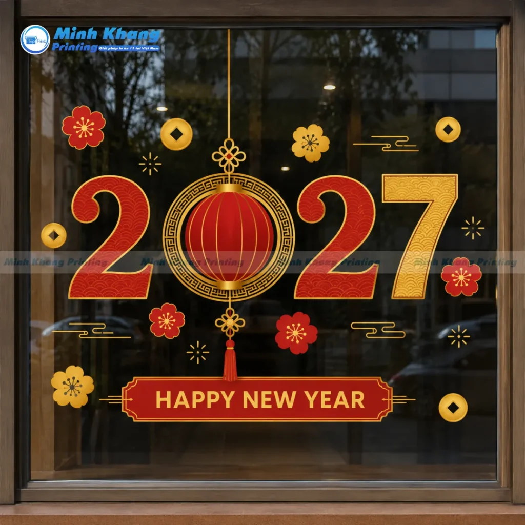 decal trang trí cửa kính tết