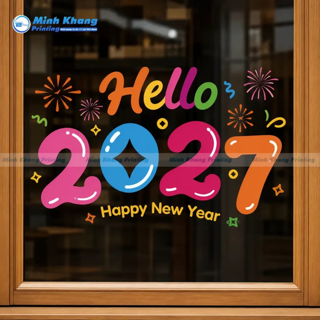 Mẫu decal trang trí tết 2027 kích thước 40 x 60 cm Hello 2027 Happy New Year