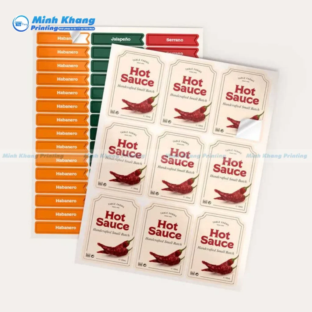 Mẫu nhãn dán hình vuông hoặc hình chữ nhật là lựa chọn phổ biến cho các dòng mỹ phẩm, chai lọ dược phẩm