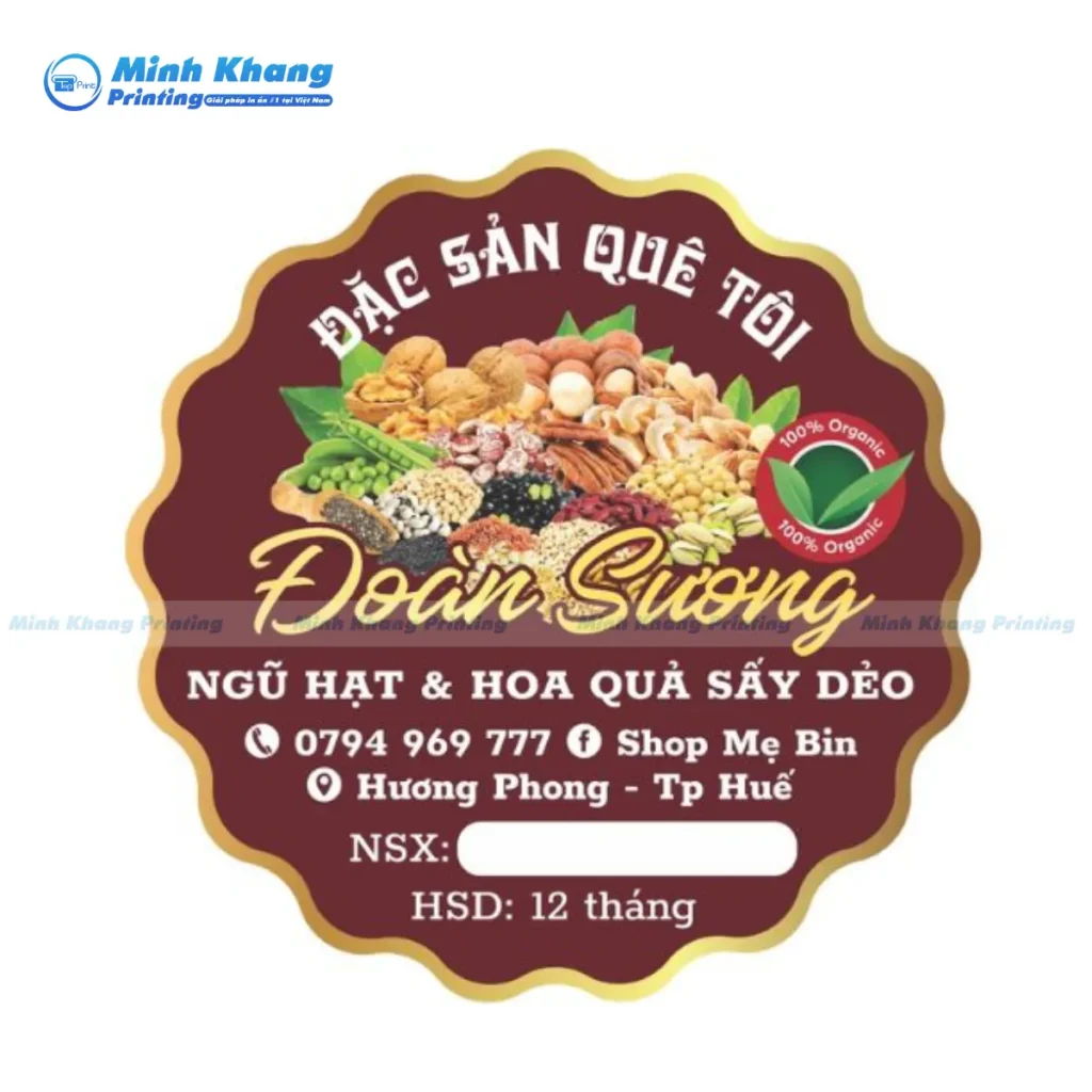 Mẫu logo dán thực phẩm in hình minh họa sống động giúp kích thích vị giác và thu hút sự chú ý của người tiêu dùng