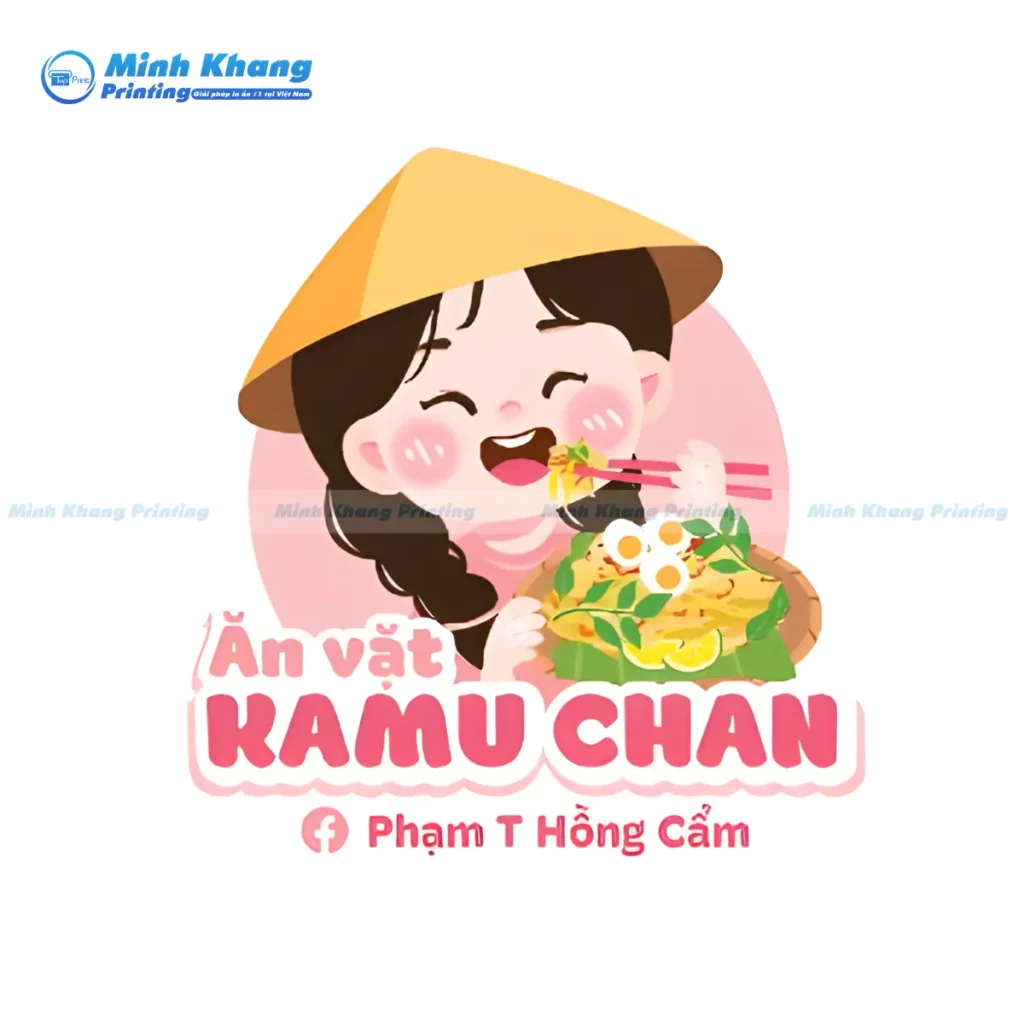 Mẫu logo ăn vặt bánh tráng trộn với hình ảnh đôi đũa cách điệu tạo cảm giác vui nhộn và gần gũi