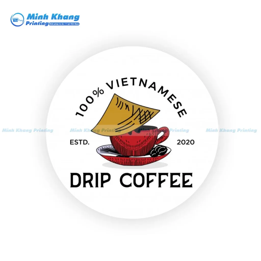 Mẫu logo cà phê dán loại nhỏ đường kính 3cm rất phù hợp để dán niêm phong túi giấy hoặc nắp ly nhựa