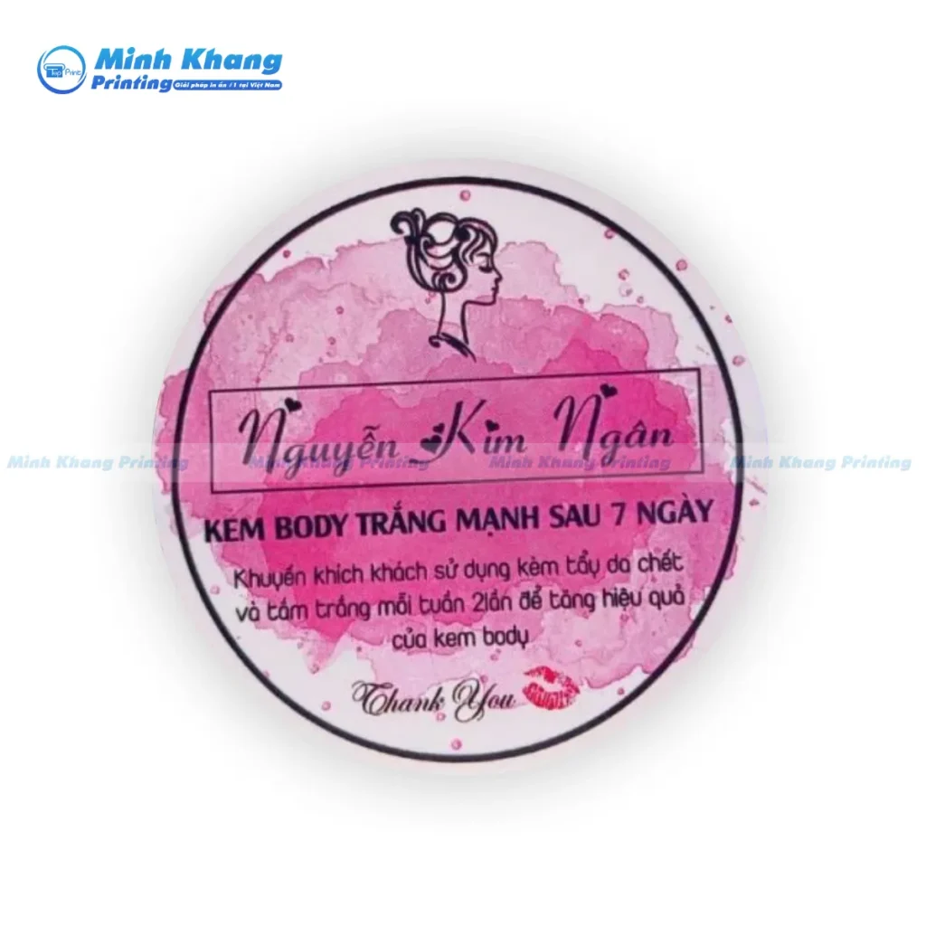 Mẫu tem logo mỹ phẩm kem body trắng mạnh kích thước 3 x 3 cm