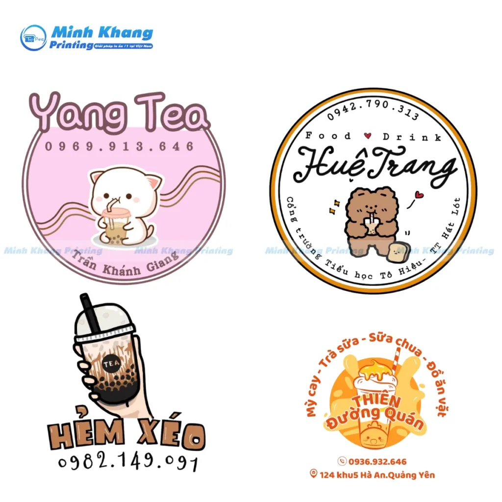 Mẫu logo trà sữa trân châu nổi bật với tông màu hồng nhạt và hình chú gấu