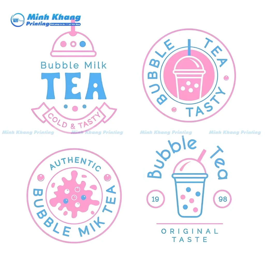 Mẫu logo quán trà sữa màu hồng xanh dễ thương