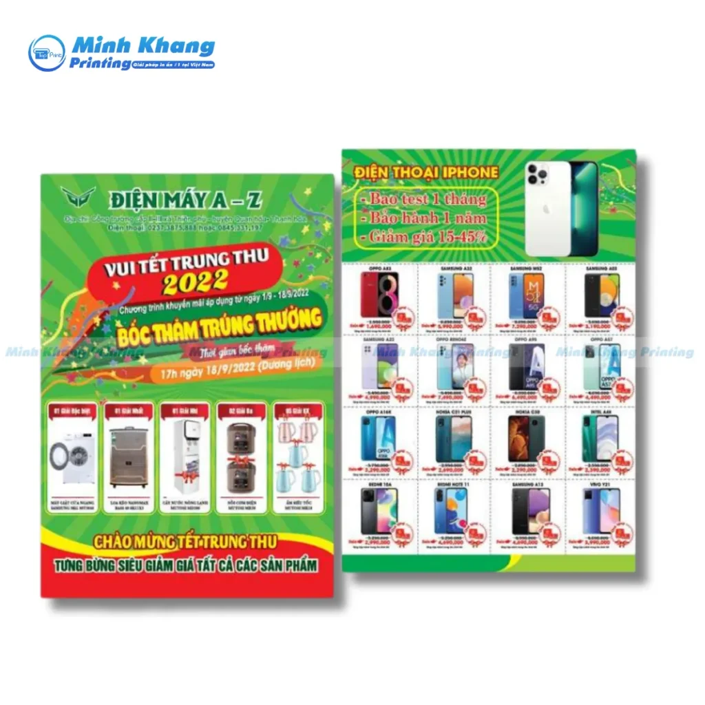 Mẫu tờ rơi điện thoại iPhone Pro Max và chương trình bốc thăm trúng thưởng đến từ điện máy A - Z